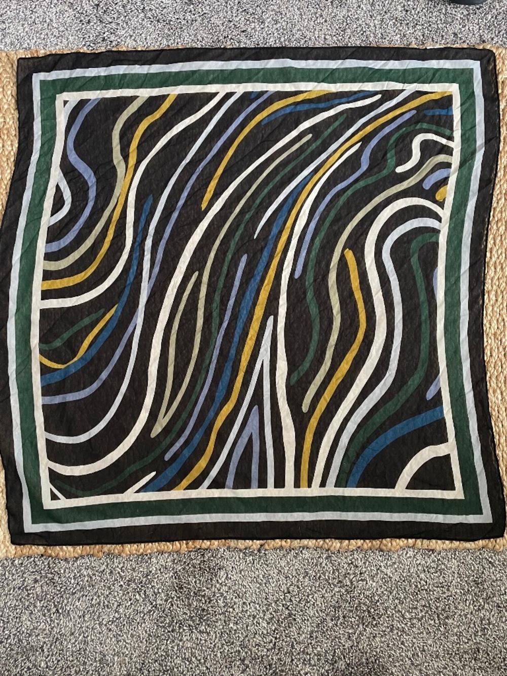 Abstract Multicolor Square Scarf Black White Gold Green Neck Hair Accessory